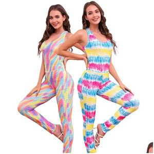 Womens Jumpsuits Rompers Y Women Jumpsuit Plus Size Tie Dye Print One Piece Romper Ladies Gym Clothes Skinny Drop Delivery Apparel Clo Dhdhr