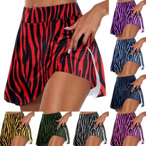 SKIRTS Mulheres esportes de ioga atlética shorts zebra impressão de letra de tênis de tênis Golfe Biker anti-vazio