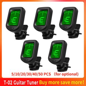 Гитарный T02 Гитарный тюнер Clipon Chromatic Digital Tuner ЖК -дисплей мини -размер Tuner для акустической гитарной укулеле аксессуары для скрипки