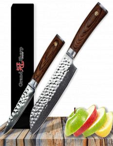Grandsharp 2 PCS Kök Kniv Set Santoku Paring Knife Set VG10 Japanese Damascus Kitchen Knives 67 Lager Japanese Damascus Stee5164881