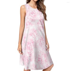 Women's Tanks Women 2024 Summer Sleeveless Round Neck Sundress Casual Loose Cool Pink Printing Dress Vacation Oversize Beach Korean