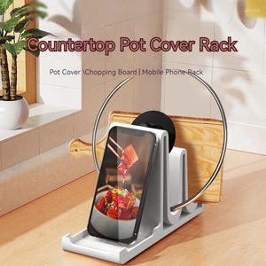 Kitchen Storage Eary Organizer Dish Drying Rack Accessories Pot Cover Phone Tablet Holder Stand Home