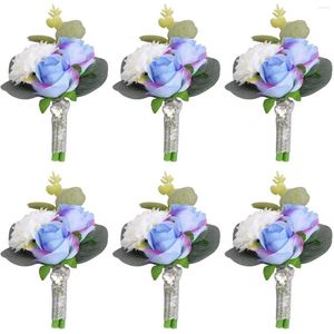 Flores decorativas Corsage Boutonniere Set Wedding Prom Party Man Suit Decoration Groom Groom Brides Damaid Buquet de Flor da Mão