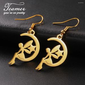 Dangle Earrings Teamer Hollow Moon Star Drop Stainless Steel Flower Elf Pendant For Women Wedding Party Jewelry Gifts