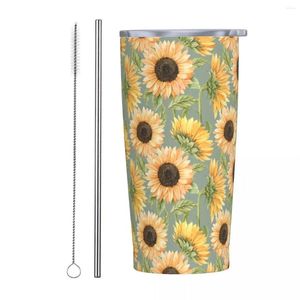 Tumblers Watercolor Sunflower Plant Stainless Steel Tumbler Flower Beach Mugs Cup 20oz Thermal Cups Drinks Milk Tea Water Bottle