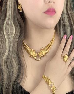 Aniid Dubai Gold Schmucksets für Frauen Big Animal Indian Jewely Afrikanische Designer -Halskette Ringohrring Hochzeitszubehör 21064200691
