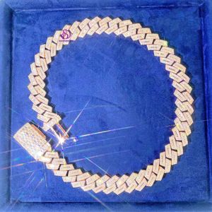 Moda por atacado pesado Miami Hip Hop 925 Colar de baguete prateado 15mm 18mm Icepado VVS Moissanite Jewelry Chain Cingan Chain
