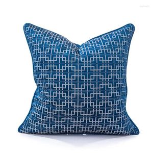 Capa de Jacquard geométrico azul de travesseiro para sofá de pátio ao ar livre estojo decorativo de estilo chinês Arte de alta densidade Sofá Bedding Bedding