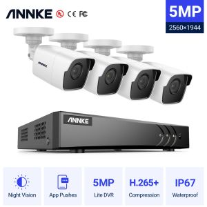 Sistema annke 8ch 5mp Lite Video Security System 5in1 H.265+ DVR com 4pcs 5mp Bullet ao ar livre à prova de intempéries Câmeras de vigilância