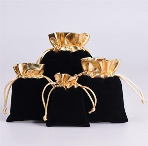 BLACK 7x9cm 9x12cm Velvet Beaded Drawstring Pouches Jewelry Gift Pouch drawstring Bags For Wedding favors beads 1018 Q27307806