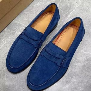 Sıradan Ayakkabı Koyu Mavi Erkekler Süet Loafers Lüks Moda Penny Loafer El yapımı Deri Kayma Daireler