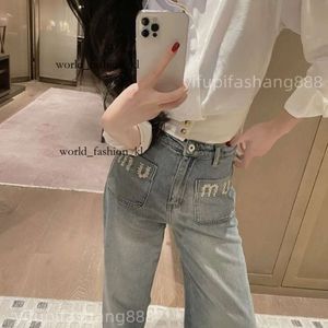 Miui Top Clothing Women's Jeans Jeans Female Womens Bell Bottom Denim Pants Midja Fashion Blue Slacks Byxor Design Sweatpants Mui Mui Pants 8432