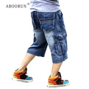 Aboorun mens artı boyut gevşek şık denim şort moda sokak kıyafeti hip hop kaykay kargo kot pantolon erkek R1402 240409 için kısa