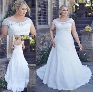 Country Full Lace Plus Size Brautkleider billig maßgeschneiderte hintere Kurzärmele große Größe Hochzeitskleid Brautkleid Fette Frauen1935101