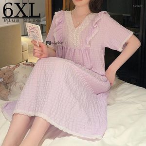 Kvinnors sömnkläder Kvinnor Summer Nightdress Cotton Short Sleeve Nightwear Dresses Nightgown Pyjamas Plus Size 6xl Night Dress