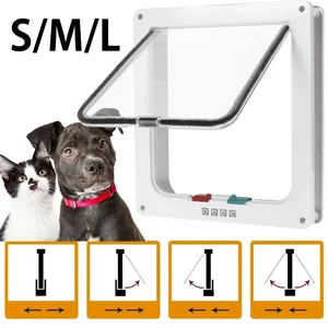 Cat Carriers Pet Door ABS Strong Flap 4 Way Locking Auto-Closing Gates Safety For Home Dog Puppy