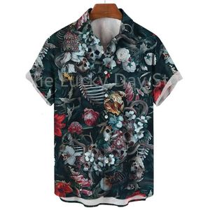 Mens Summer Skull Fashion Y2k Hawaiian Oversized Short Sleeve Shirt Casual Clothing Harajuku Pattern Social Vintage Camisa 240415