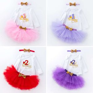 Girls' Spring and Autumn New Baby Wear Long Sleeve Cartoon Letter Romper Mesh Skirt Set Hot Selling