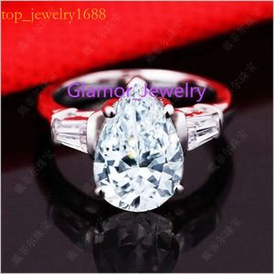 Retro Moissanite Female Sier Iinlaid 3 Karat Drop Shap Simulation Diamond Wedding or Engagement Ring Lovers Euro-american