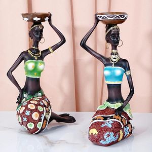 Candele 2 pezzi Candlestick Africano Donne decorative statue vintage Retro Disprimele senza soggiorno Camera da letto Craomine Resin Craft Tribal