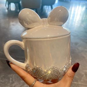 Massen Diamond Bling Becher 400 ml Bug Keramik Wohnkultur Teetasse Personalisierte Trinkset Kawaii süßer Kaffee mit Deckelgeschenk