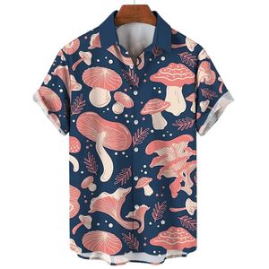 Mushroom 3D Printed Shirts For Men Clothes Cartoon Harajuku Fashion Agaricus Campestris Graphic Blouses Hawaiian Y2k Beach Tops 240415