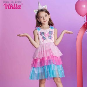 Mädchenkleider Vikita Girls Butterfly-Kleid Kleid KINDER SUMMER EME VELEVELESSABEN KRETER GURMEN MESH TULLE TUTU Prinzessin Layered Party Kleider 3-12y T240415