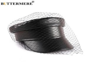 Buttermere Leather Cap Woman Women Black Captain Hat с завесой элегантной твердых скрипач