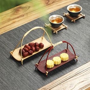 Placas Japão Toalha de chá de estilo Japão Bamboo Bamboo Small Grip Handle Handle Snack Sobersert Platter Decor Decorware Decorware