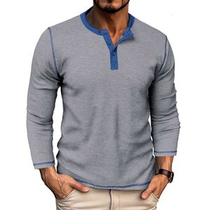 Autumn/Winter Men's Henley camisa de mangas compridas T-shirt Block Color Block Waffle Henleys