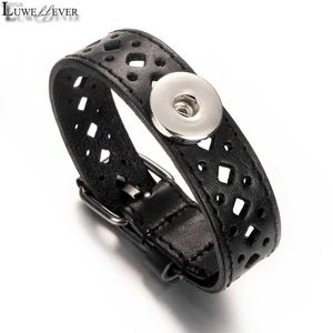 Other Bracelets Punk Rock Hollow Out 008 Real Genuine Leather Fit 18mm Snap Button Bangle Bracelet Charm Jewelry For Women Men Gift 24cmL240415