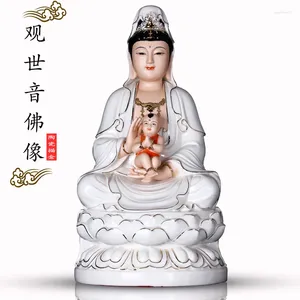 Estatuetas decorativas cerâmica de cerâmica que causa Avalokitesvara Figura Buda estátua que oferece o uso doméstico de Guanyin Bodhisattva sentado