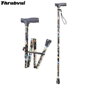 Poles Lightweight Foldable Walking Sticks for Elderly Old Man Telescopic 92cm Adjustable Folding Floral Metal Cane Trekking Hiking