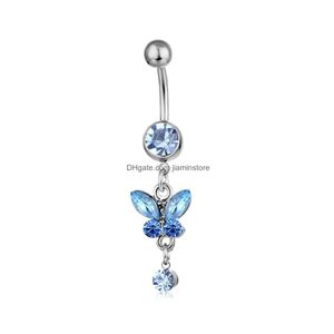 Navelklockknappringar YYJFF D0347 7 Färger Mix Belly Ring Body Piercing Smycken Dingle Accessories Drop Delivery DHVH7