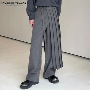 Mężczyźni nieregularne spodnie Solidne kolorowe joggery uliczne luźne plisowane samce proste spodnie swobodne długie spodnie s-5xl inderun 240402
