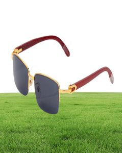 Xury Brand Glasses Designer Sunglasses Rimless Golden Half Frame Carvings木製竹の脚ファッションバッファローホーンナチュラル8114084