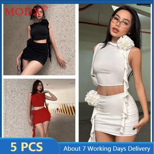 Work Dresses 5sets Bulk Items Wholesale Lots Hip Skirts Two Piece Sets Women Sexy Floral Sleeveless Shirts Outfits Y2k Dress Clothes M13427