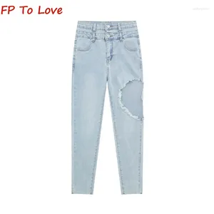 Jeans femininos Y2K Design High Spice Spice Girl Wrap Hip Hole Personalidade Estabelecer Calças Lápis Sexy Skinny