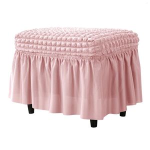 Stol täcker hög stretch seersucker tyg ottoman slipcovers rektangel fotväv med kjol modern möbler skydd för hemmet