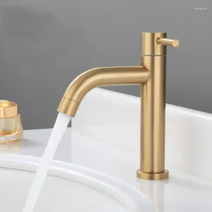 Bathroom Sink Faucets Single Handle Brushed Gold Basin STAINLESS STEEL Cold Mixer Tap Black Water Kitchen Faucet