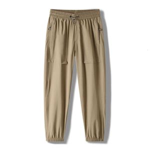 Esportes ao ar livre de seda gelo e calças de lazer para o verão masculino, calça de roupa de trabalho de seca rápida masculina, calça de perna solta, calça de sprint masculina