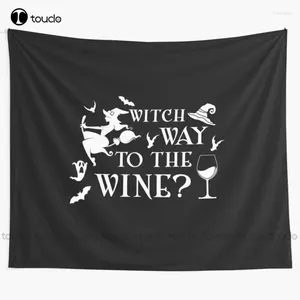 Arazzi Witch Way to the Wine Halloween Amante che beve alcolici Background Wall Stampato