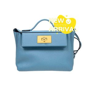 Designer -Tasche Luxus Handtasche Klassische Umhängetasche Blaues Leder 21 cm Goldknopf Handtasche Einzelumbetasche Crossbody Tasche Handtasche