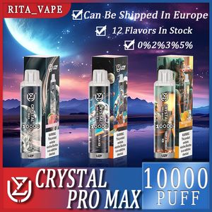 Armazéns europeus originais Crystal Pro Max Puff 10000 Vape descartável Vaper Deschável Vaper Puff 10k Uzy POD E recarregável 16 ml Cigarros descartáveis Puff