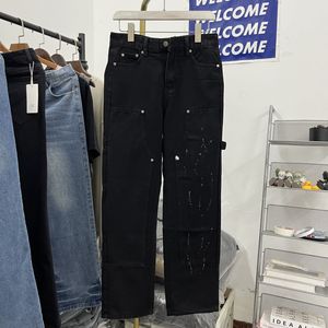 2024SS tvättade jeans män kvinnor svart casual denim byxor riktiga foton