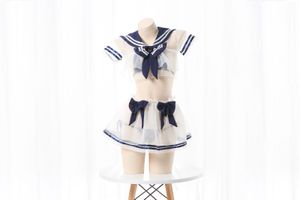 Two Piece Dress JK Student Sailor Swimstuit Dress Swimwear Unifrom Women Bow Nightdress Pajamas Outfits See Through School Girl Cosplay