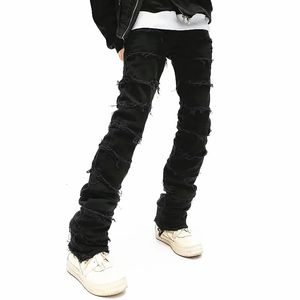 Гранж одежда y2k Streetwear Black Slim Staked Jeans Jeans для мужчин Хип -хоп Женщины Длинные брюки Vetements Homme 240415