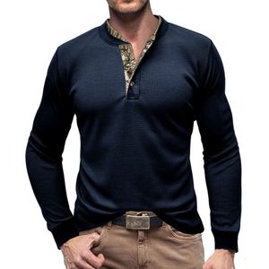 Herbst und Winter Herren Henry Long Sleeved Bottom-Hemd, Herren Waffel rundes Nacken-T-Shirt, Außenseite