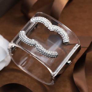 Luxury Brass Copper Bangle High Quality Luxury Silver Double Letter Zircon Acrylic Bracelet