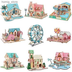 3D Puzzles 3D Puzzim de madeira de madeira Modelo de construção de casas de madeira DIY Kits Kits Educational Toys for Kids Kids Room Decoration Y240415